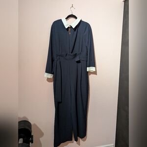 Navy collared plus size jumpsuit